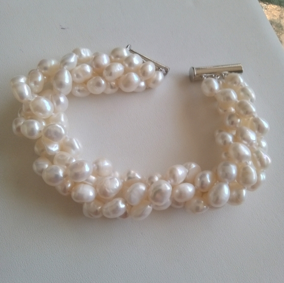 Unbranded Jewelry - Cultured Baroque Pearl Bracelet 10 Inches 4 Rows Natural White Freshwater